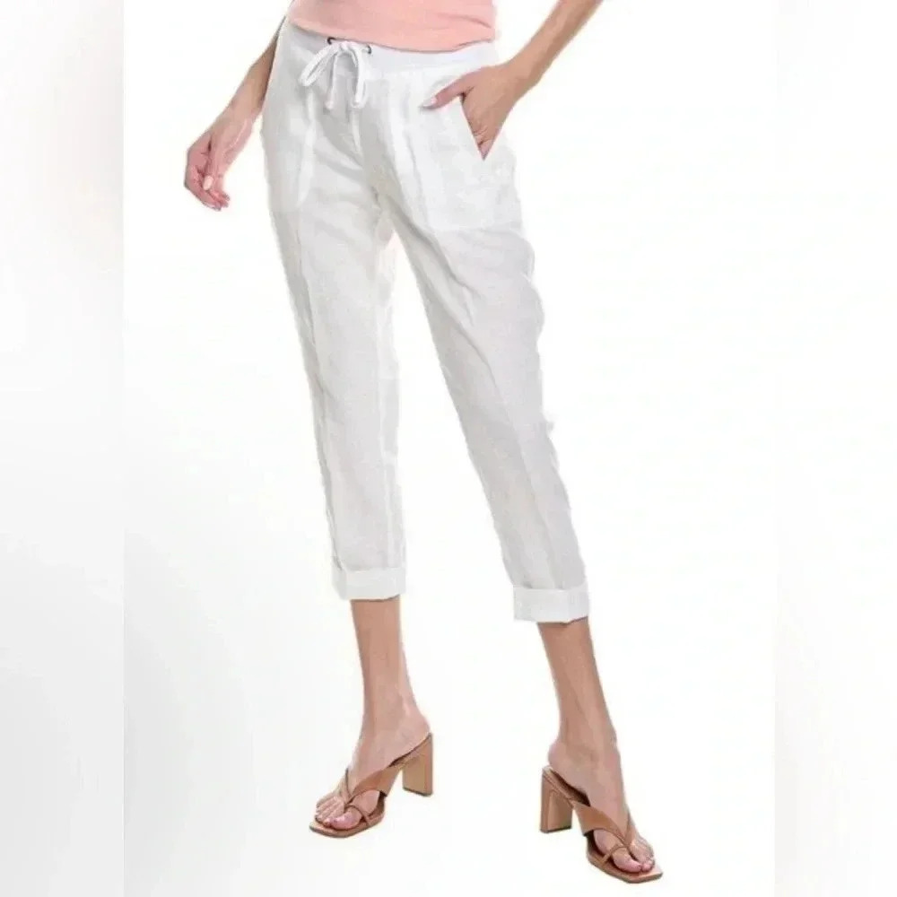 Standard‎ James Perse White Lining Drawstring Pull-On Cropped Pants Size Large